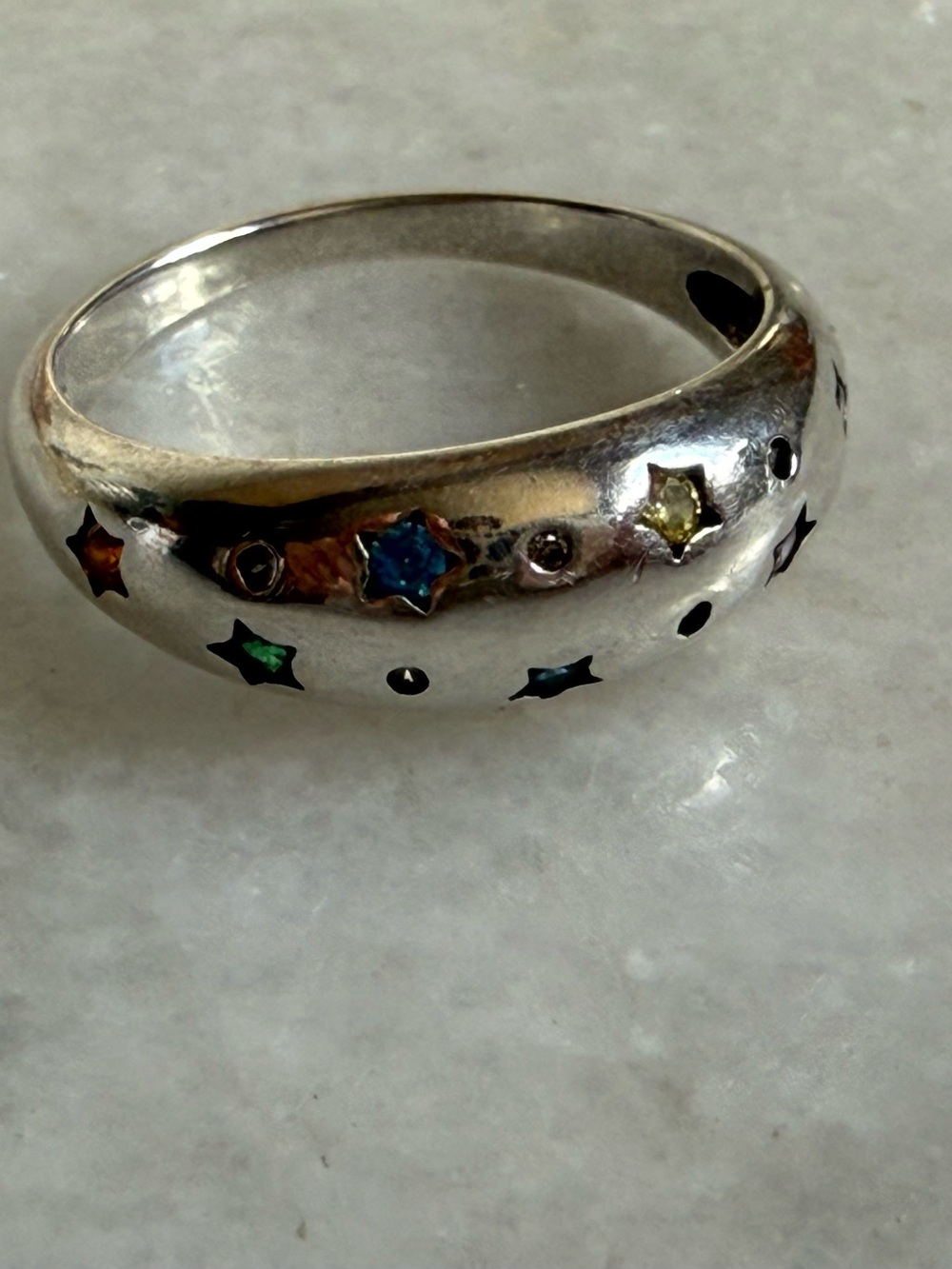 Sterling Silver Multitone Star Accent Dome Ring - Women